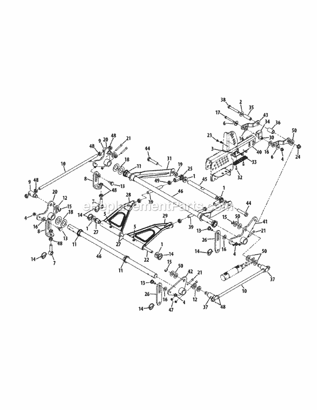 Deck Lift Assembly Diagram and Parts List for S6032-D 53AY8DU6050 Cub Cadet Sprayer